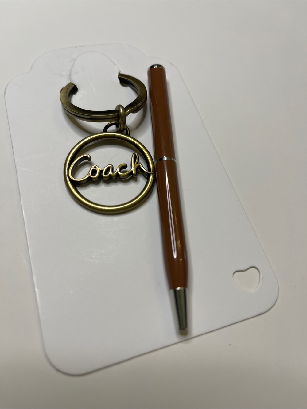 Coach Brass Logo Circle Keyring and Brown Coach Pen - Picture 7 of 8